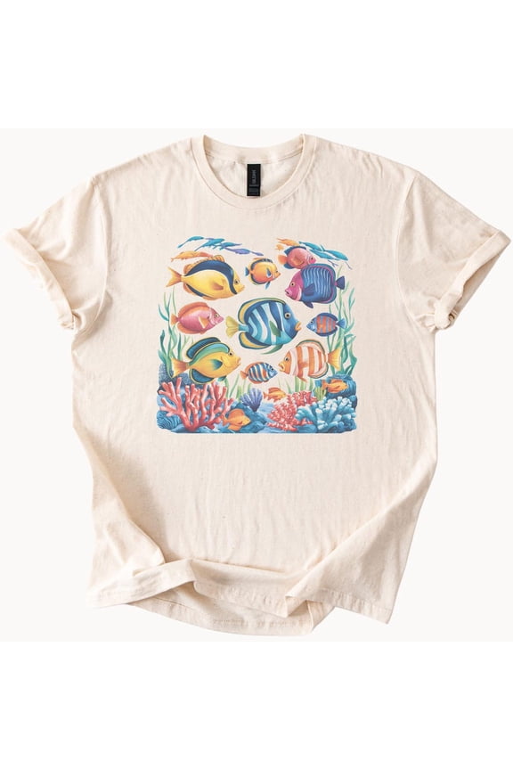 Coral Reef Fish Graphic Tee Ocean Life Shirt Aquatic Sea Tshirt Birthday Gifts; For Men & Women