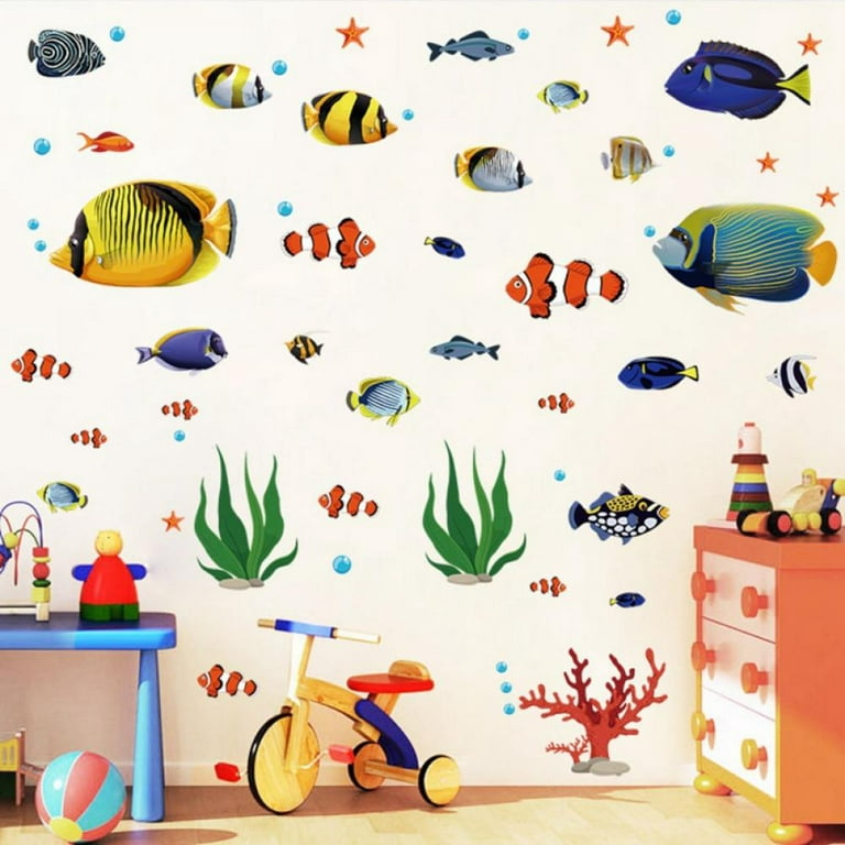 Coral Reef Fish Kids Wall Stickers Wall Decals Peel and Stick Removable Wall Stickers for Kids Nursery Bedroom Living Room (Small) Dcor, adult Unisex