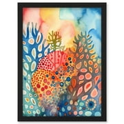 Coral Reef Folk Art Watercolour Painting Artwork Framed Wall Art Print A4