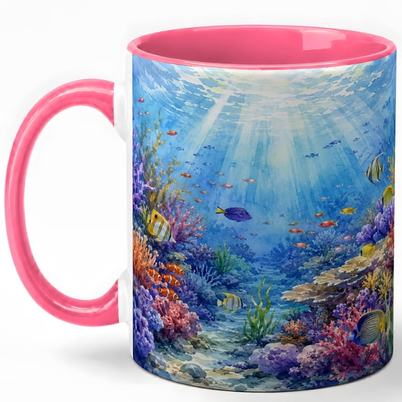 Coral Reef Ocean 11oz Ceramic Mug, Tropical Fish Coffee Cup