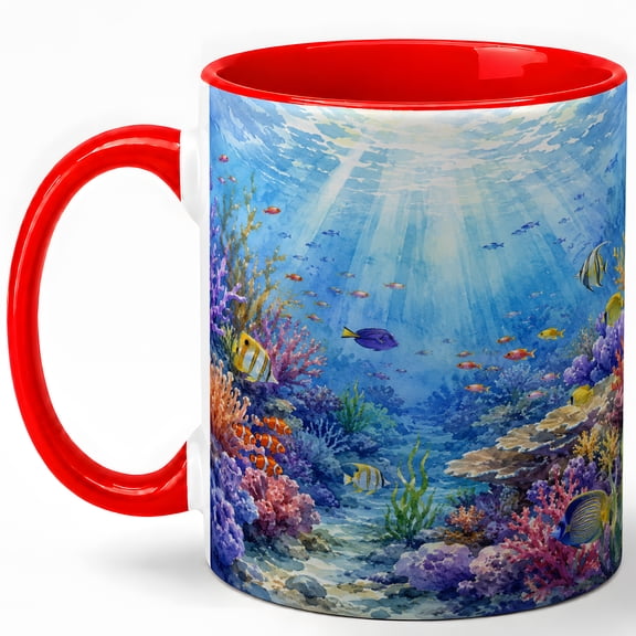 Coral Reef Ocean 11oz Ceramic Mug, Tropical Fish Coffee Cup