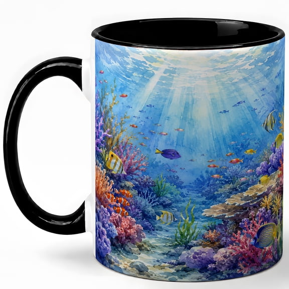 Coral Reef Ocean 11oz Ceramic Mug, Tropical Fish Coffee Cup