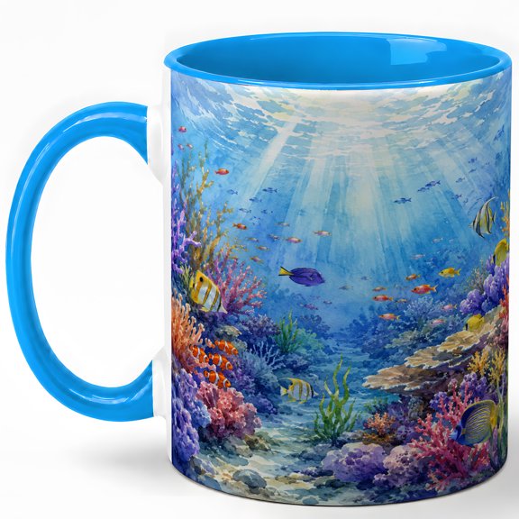 Coral Reef Ocean 11oz Ceramic Mug, Tropical Fish Coffee Cup