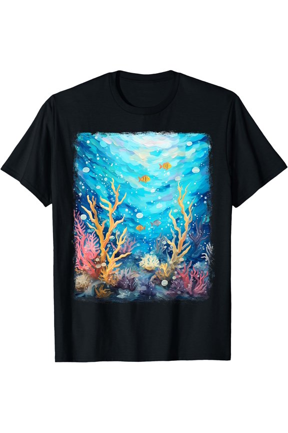 Coral Reef Sea Ocean Starry Night Painting T-Shirt