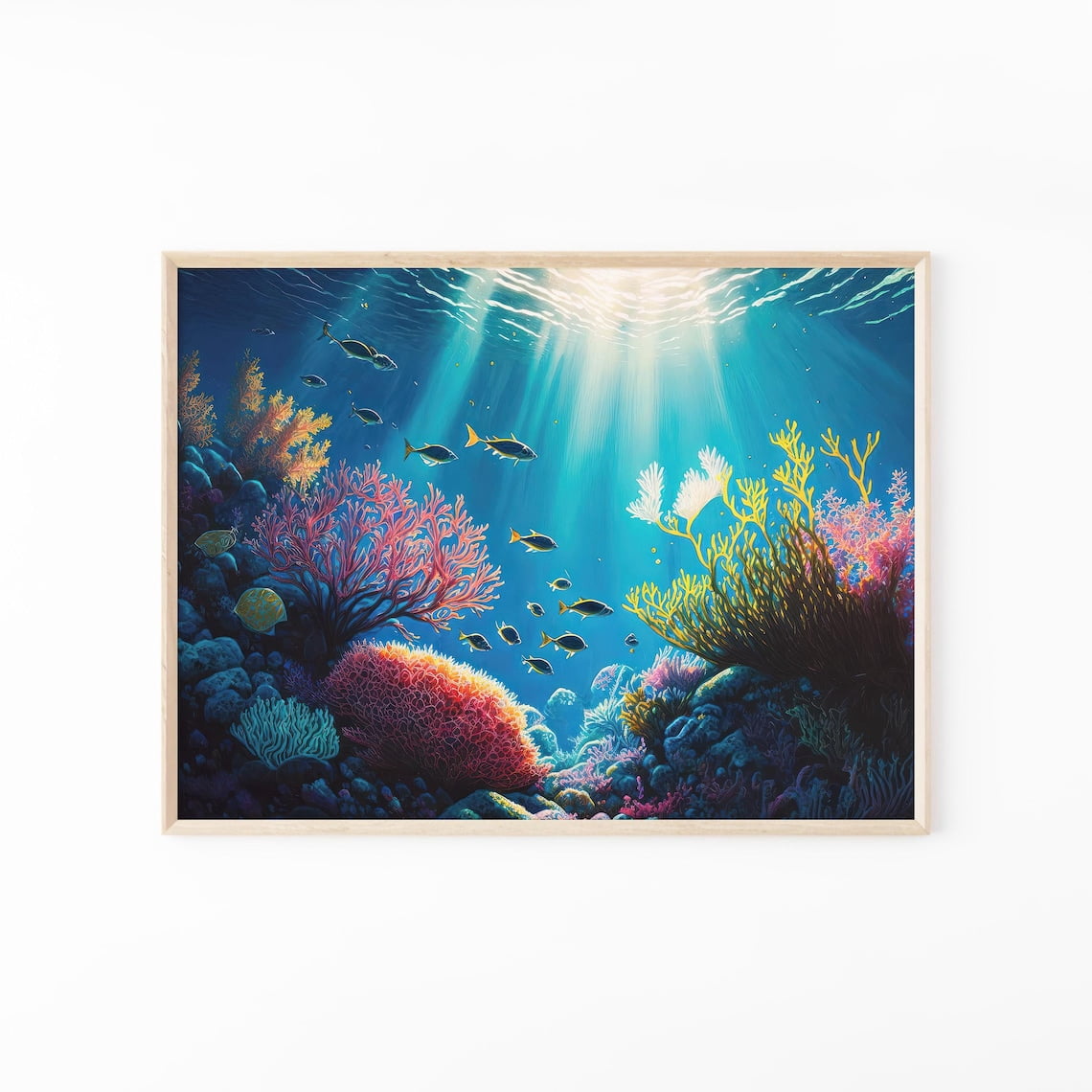 Coral Reef Tropical Fish Wall Art Print, Deep Blue Ocean Decor ...