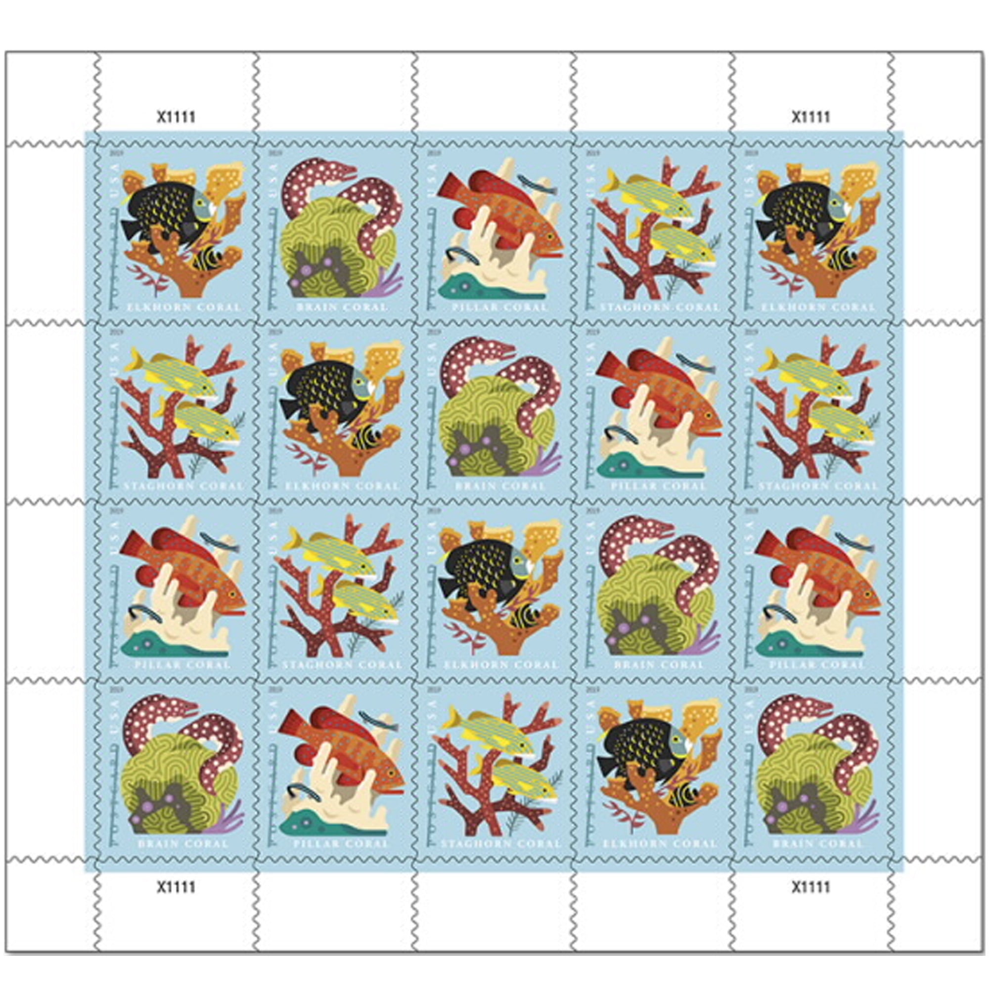 Coral Reefs Postcard, 1 Sheet of 20 USPS First Class Postcard Postage