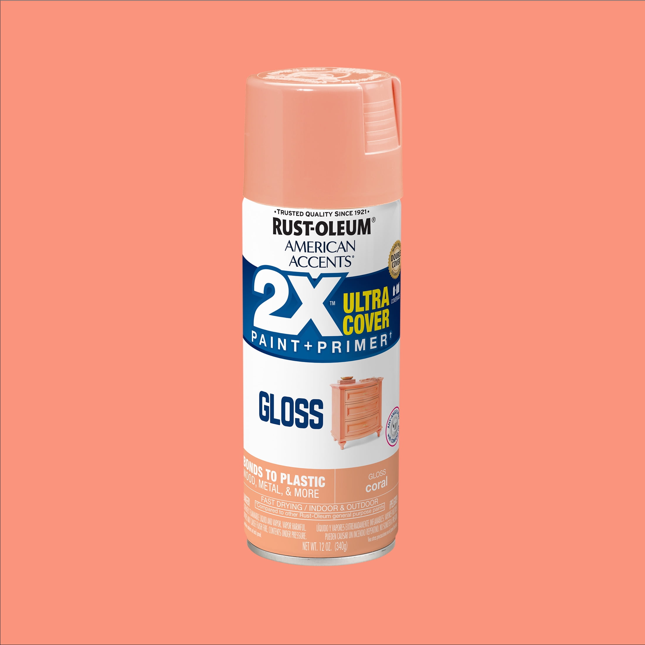Coral, Rust-Oleum American Accents 2X Ultra Cover Gloss Spray Paint-327903, 12 oz