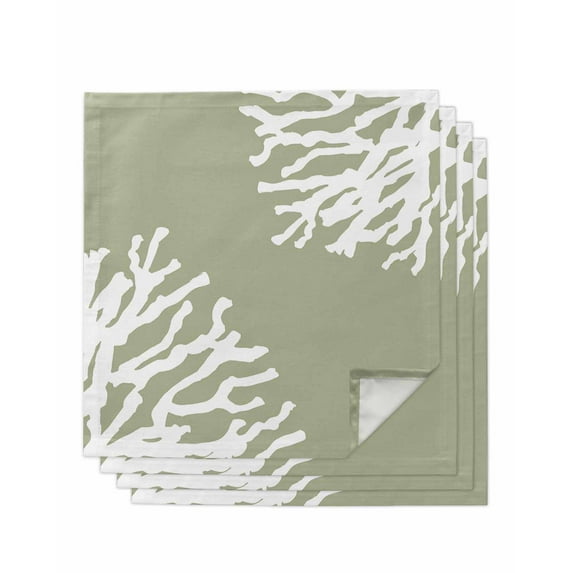 Coral Sage Green Cloth Napkins Washable Set of 4, Coastal White Ocean Marine Nautical Beach Reusable Dinner Table Napkins Cloth Bulk for Weddings Kitchen Restaurants Hotel Events Party 20 x 20 Inch
