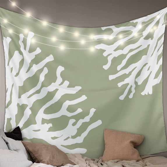 Coral Sage Green Large Tapestry for Bedroom Wall Hanging Tapestry,Coastal White Ocean Marine Nautical Beach Ceiling Backdrop Tapestries Poster Blanket Wall Decor for Teens Room Living Room 100" x 59"