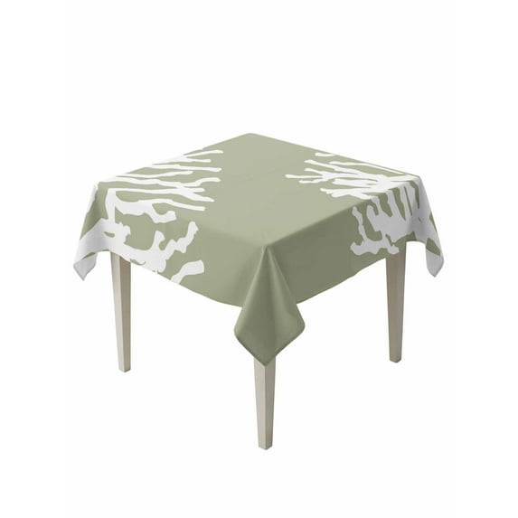 Coral Sage Green Table Cloth, Coastal White Ocean Marine Nautical Beach Waterproof Tablecloth for Square Tables, Reusable Washable Fabric Table Cover for Restaurant Kitchen Dining Tables 60"x60"