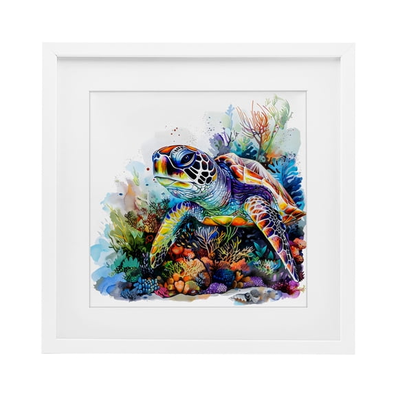 Stupell Industries Coral Sanctuary Sea Turtle White Framed Print Under Glass, design by LSR Design Studio, 16 x 16