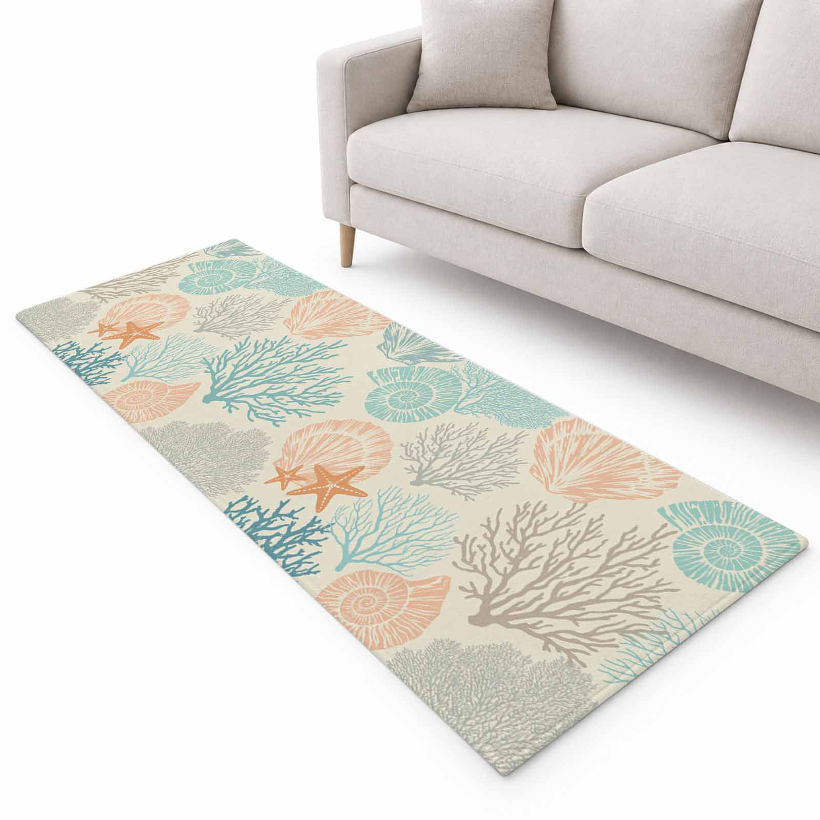 Coral Sea Snail Starfish Runner Rug 2.6'x10', Green Orange Costal ...