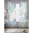 thumbnail image 1 of Coral Sea Snail Starfish Sheer Curtains 96 Inches Long 2 Panels Green Blue Costal Pattern Light Filtering Semi Sheer Window Curtains Drapes for Bedroom Living Room 52"x96", 1 of 7