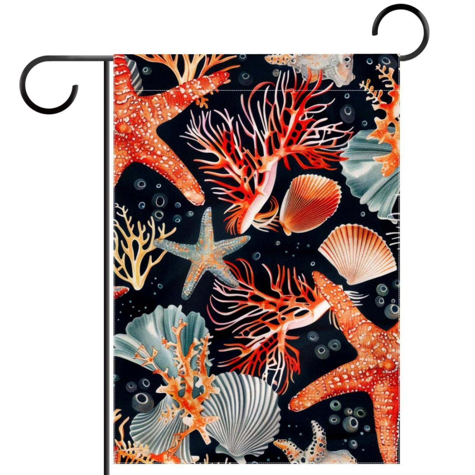 Coral Sea Star Conch Ocean Pattern Double Sided Garden Flag Decorative ...