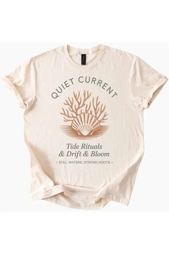 Coral Seashell Ocean Graphic T Shirt Quiet Current Nature Tee Coastal Beach Root, Vintage T-Shirt - All Sizes S-5Xl, Gategoo