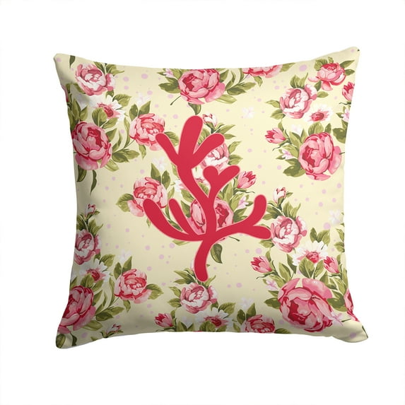 Coral Shabby Chic Yellow Roses Fabric Decorative Pillow