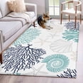 thumbnail image 1 of Coral Shell 3x5 Area Rugs for Living Room, Starfish Ocean Teal Blue Summer Beach Non Slip Floor Mat Washable Low-Profile Indoor Carpet for Bedroom, Dining Room, Bathroom, 1 of 9