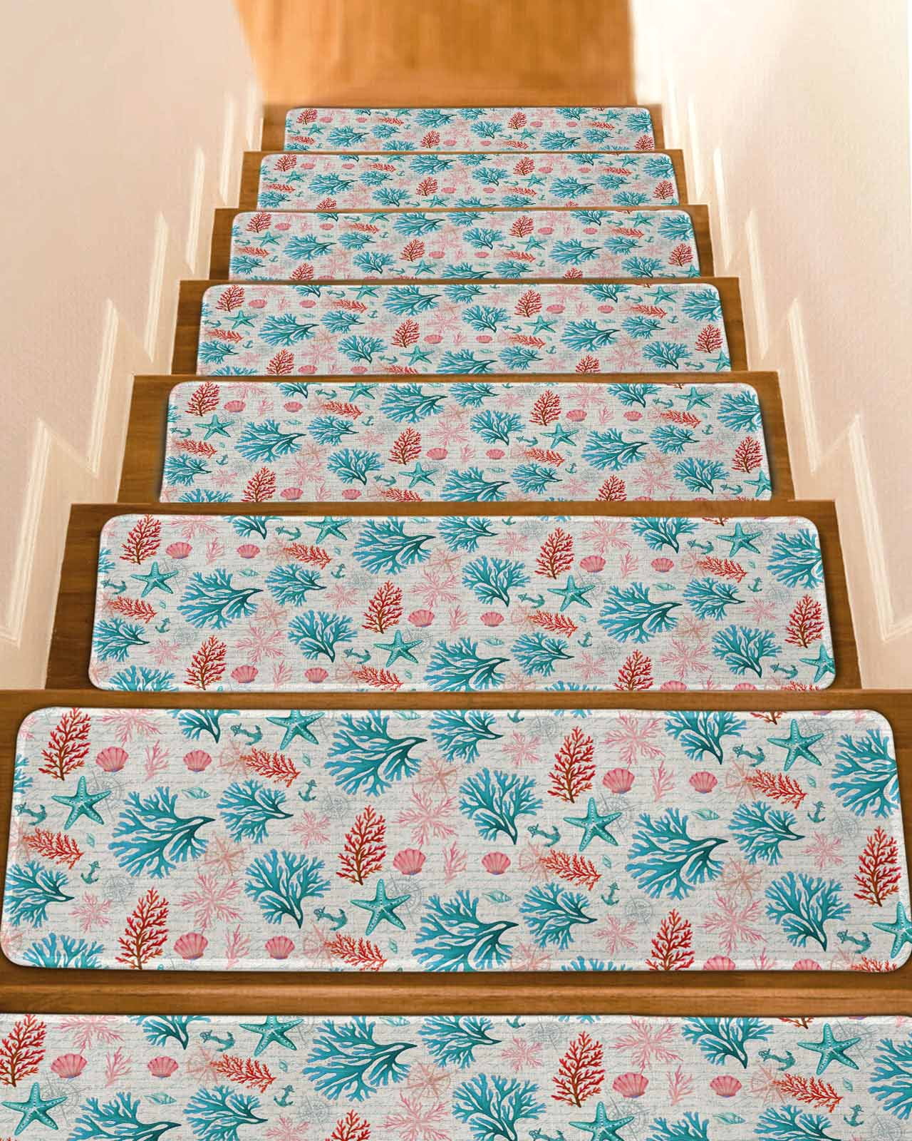 Coral Shell Stair Treads Watercolor Pink Blue Red Coral Starfish Anchor ...