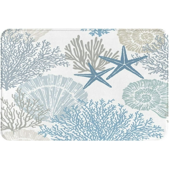Coral Shell Starfish Conch Beach Themed Pattern Bath Mats for Bathroom Non-Slip Absorbent Soft Microfiber Plush Bathroom Rugs Decor Floor Mat 18"X 30"