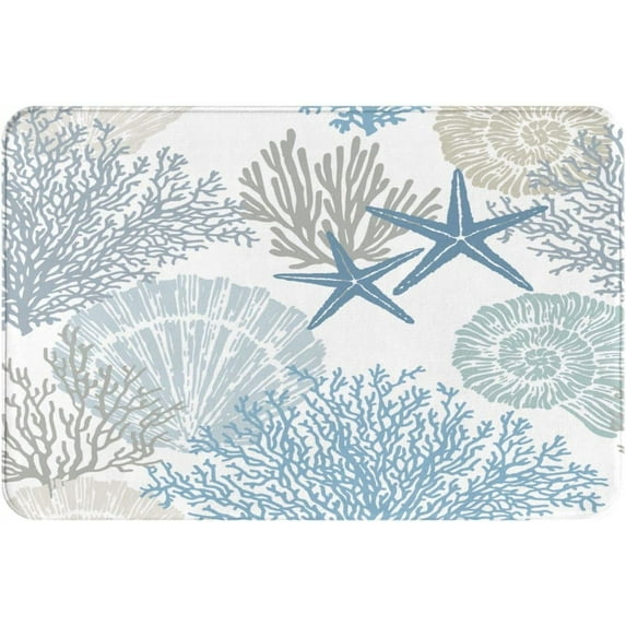 Coral Shell Starfish Conch Beach Themed Pattern Bath Mats for Bathroom Non-Slip Absorbent Soft Microfiber Plush Bathroom Rugs Decor Floor Mat 24"X 36"