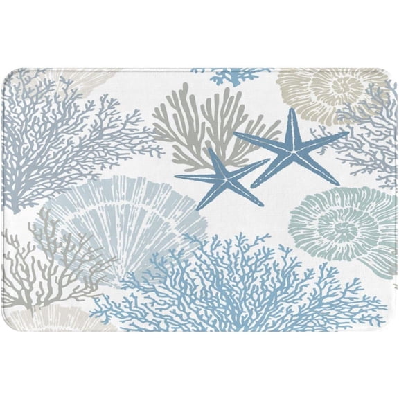 Coral Shell Starfish Conch Beach Themed Pattern Bath Mats for Bathroom Non-Slip Absorbent Soft Microfiber Plush Bathroom Rugs Decor Floor Mat 24"X 36"