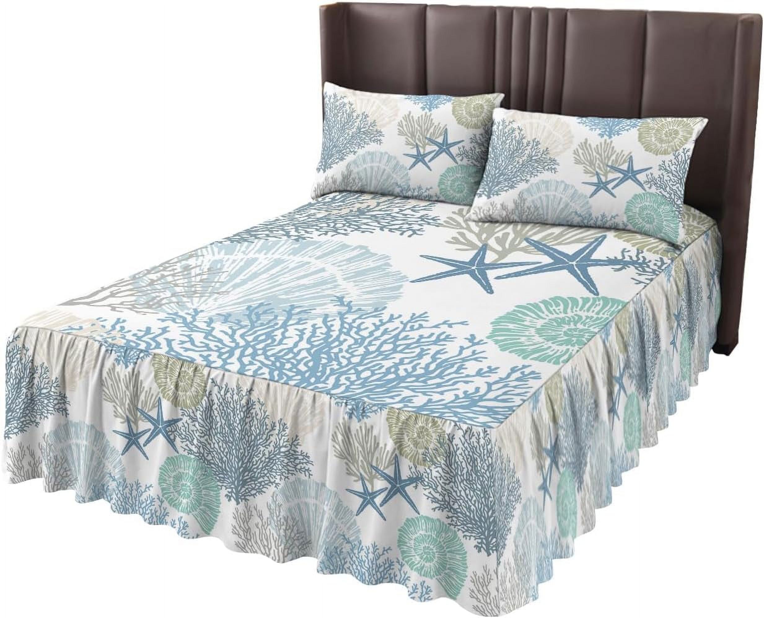 Coral Shell Starfish Wrap Around Pleated Bed Skirts For Queen Bed 60X80