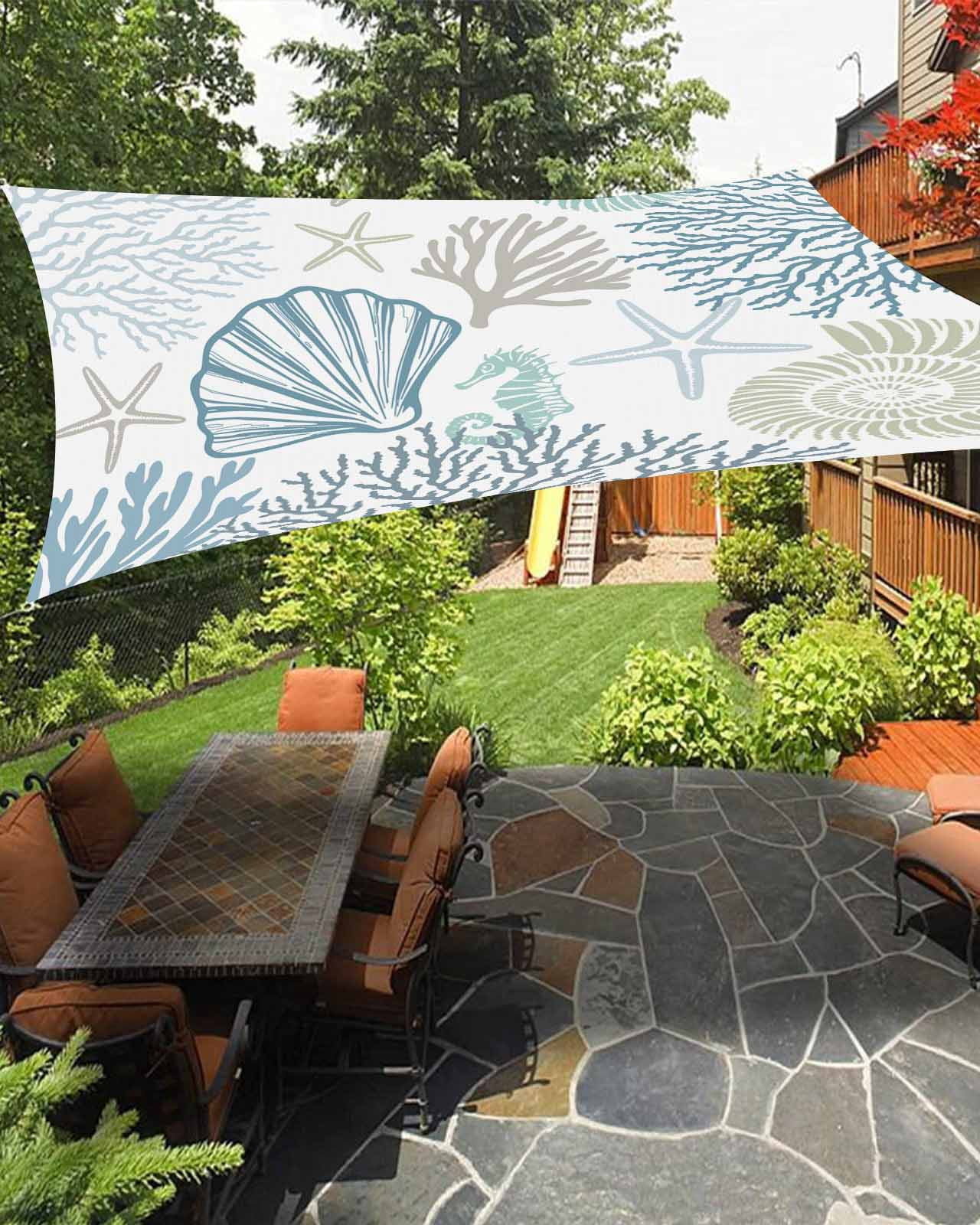 Patio Shell Coral Shell Waterproof Sun Shade Sail Starfish Seahorse Blue Ocean ...