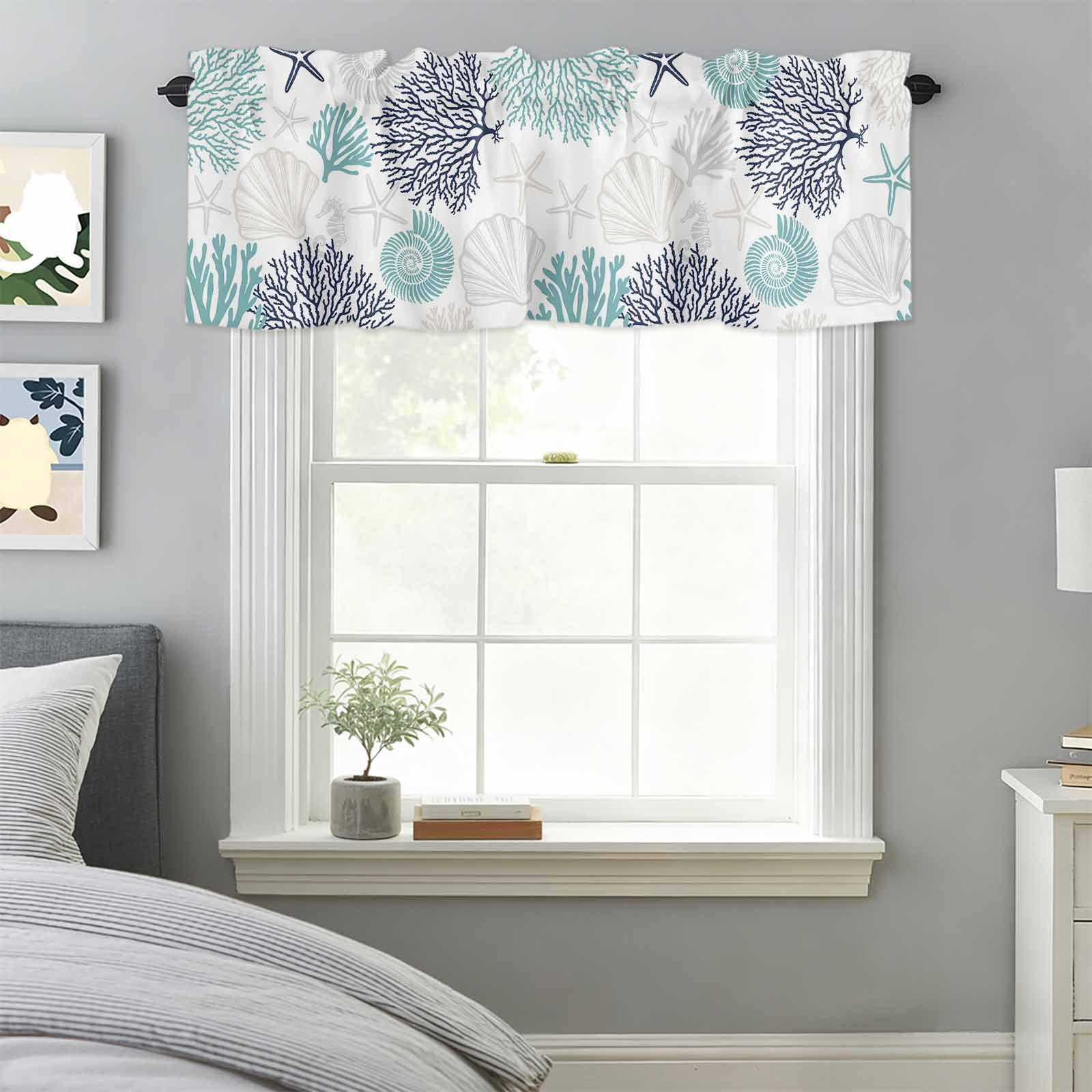 Coral Shell Window Valance for Kitchen, Starfish Ocean Rod Pocket Short ...