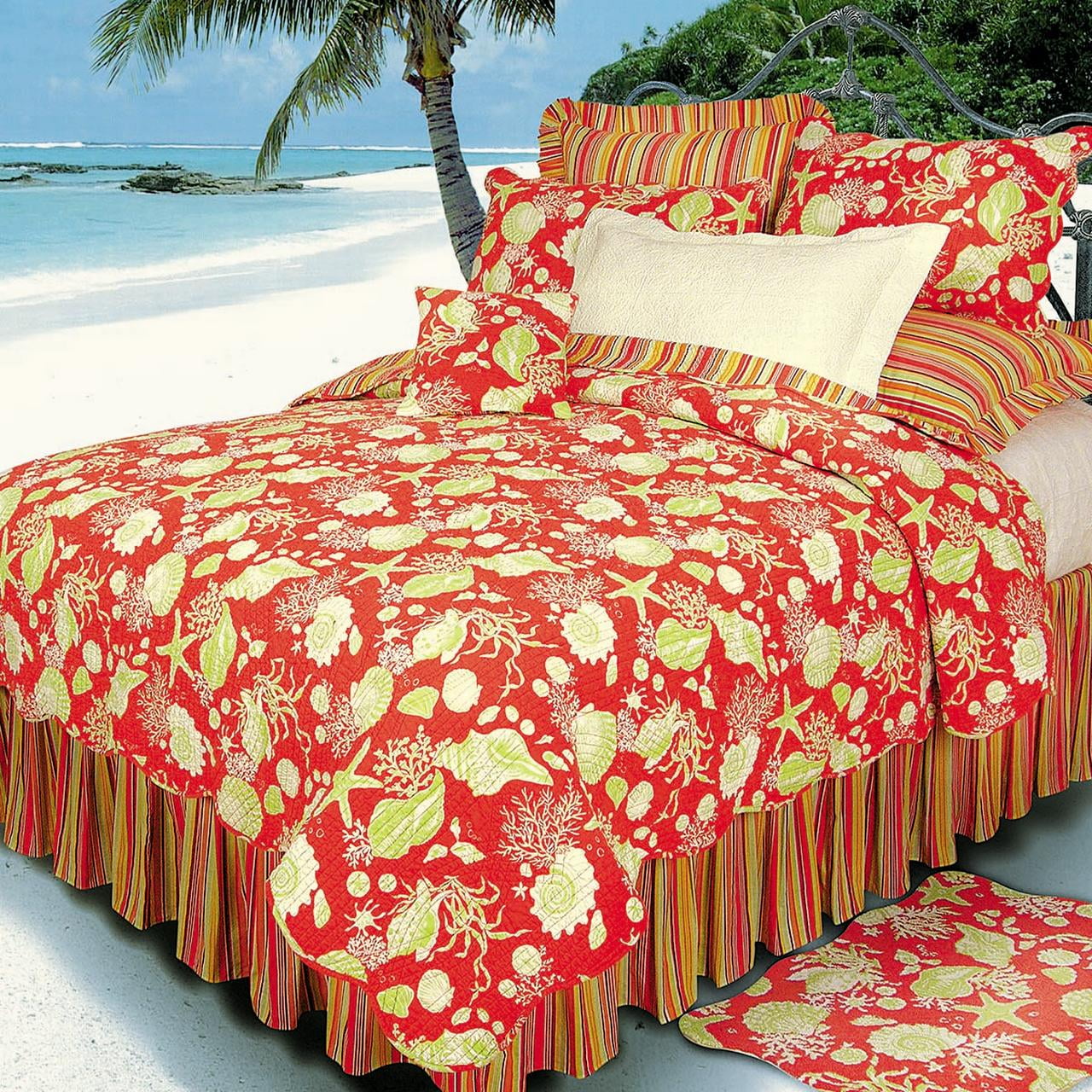Coral Shells Red and Green Cotton Standard Sham