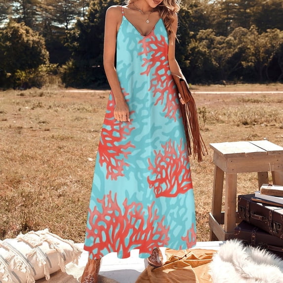 Coral Sleeveless Dress Elegant gown Long dress woman