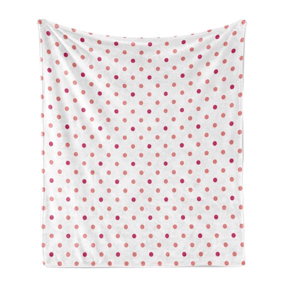 Coral Soft Flannel Fleece Blanket, Classical Retro Style Soft Colored Polka Dots Tile Small Spots Symmetrical, Cozy Plush for Indoor and Outdoor Use, 50" x 70", Coral Hot Pink White, by Ambesonne