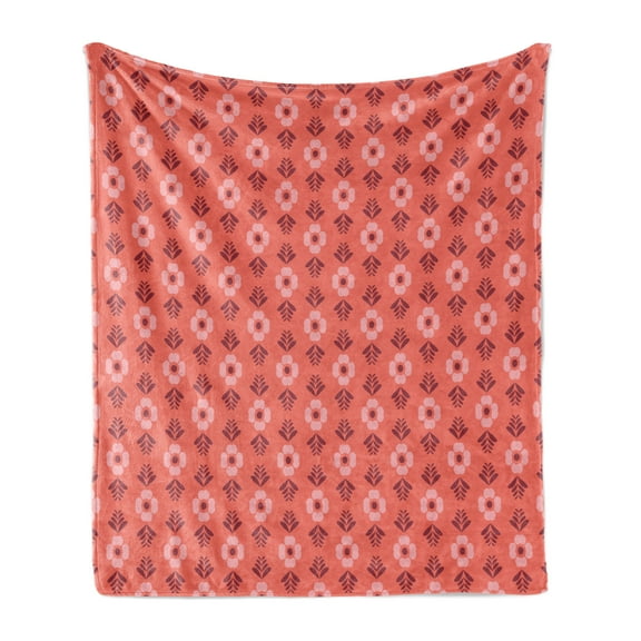 Coral Soft Flannel Fleece Blanket, Seasonal Flower Pattern with Petal Leaves the Spring Blooms Like Feminine Romantic Design, Cozy Plush for Indoor and Outdoor Use, 70" x 90", Coral, by Ambesonne