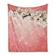 thumbnail image 1 of Coral Soft Flannel Fleece Throw Blanket, Blossoming Tree Branch Japanese Cherry Sakura Fresh Spring Garden Romantic, Cozy Plush for Indoor and Outdoor Use, 70" x 90", Coral Green White, by Ambesonne, 1 of 5