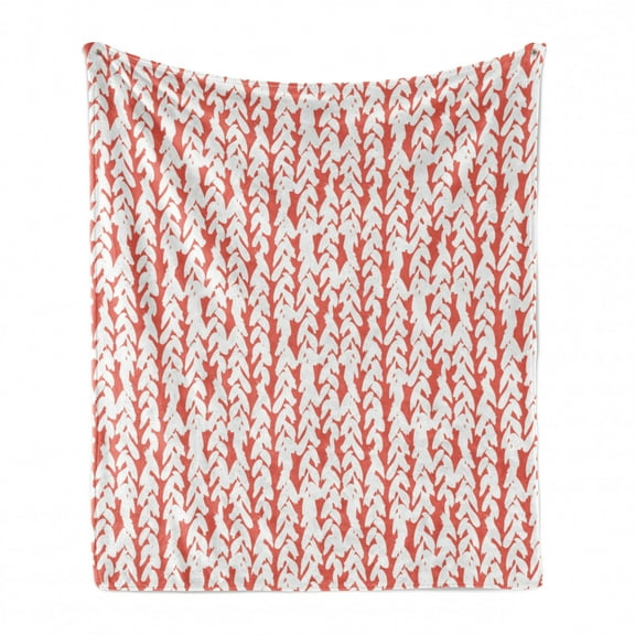 Coral Soft Flannel Fleece Throw Blanket, Hand Painted Braids Vertical Pattern Bohemian Hipster Fashion Chevron Artwork, Cozy Plush for Indoor and Outdoor Use, 50" x 60", Coral White, by Ambesonne