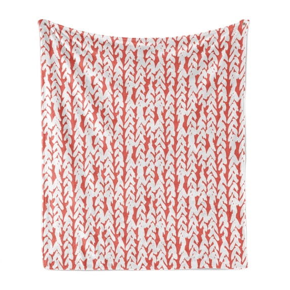 Coral Soft Flannel Fleece Throw Blanket, Hand Painted Braids Vertical Pattern Bohemian Hipster Fashion Chevron Artwork, Cozy Plush for Indoor and Outdoor Use, 50" x 60", Coral White, by Ambesonne
