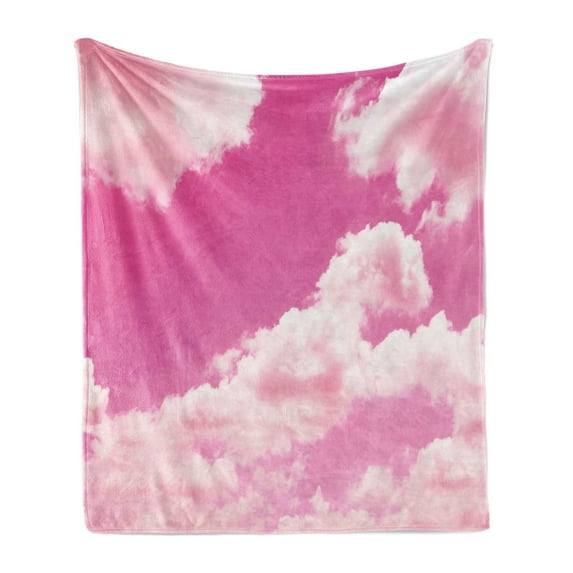 Coral Soft Flannel Fleece Throw Blanket, Pink Sky with Clouds Conceptual Airy Fantasy Dream Soft Spring Sunset, Cozy Plush for Indoor and Outdoor Use, 50" x 70", Pale Coral Pink, by Ambesonne