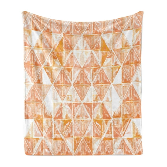 Coral Soft Flannel Fleece Throw Blanket, Raster Based Pattern with Watercolor Triangular Grid Hand Drawn Geometric, Cozy Plush for Indoor and Outdoor Use, 60" x 80", Coral Orange White, by Ambesonne