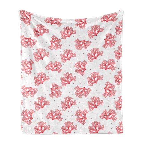 Coral Soft Flannel Fleece Throw Blanket, Underwater Theme Seaweeds and Dots Algae Tropical Ocean Life Aquatic Artwork, Cozy Plush for Indoor and Outdoor Use, 50" x 60", Coral Red White, by Ambesonne