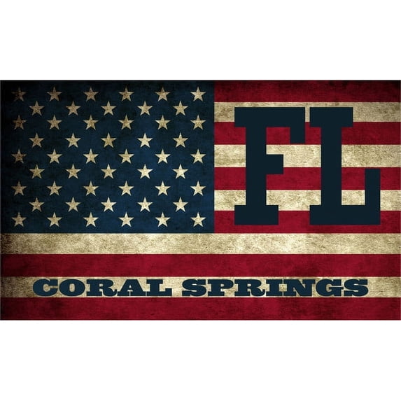 Coral Springs FL Florida Broward County Vintage US Flag Decal Bumper Sticker 3M Vinyl 3" x 5"