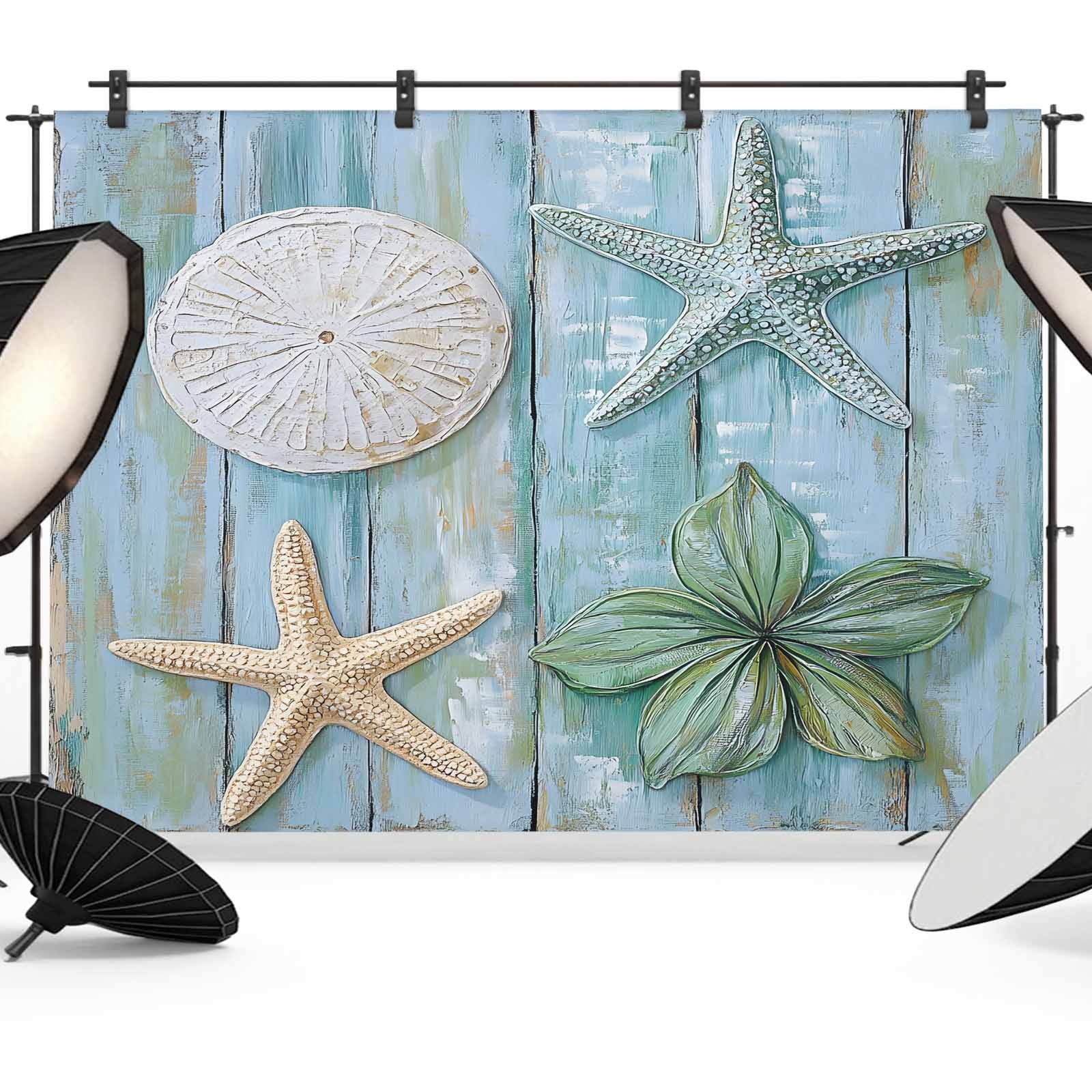 10x8ft photo backdrop, starfish coastal soft polyester... Coral Starfish Backdrop for Photography, Ocean Wood Grain Photo ...