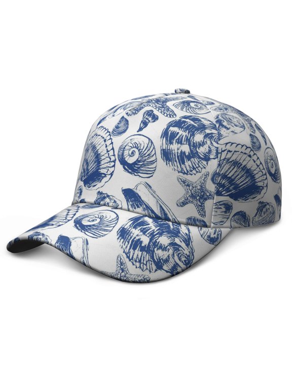 Coral Starfish Baseball Cap – Vintage Beach Dad Hat with Marine Ocean Creatures, Fish, Seahorse and Tropical Sea Print, Unisex Lightweight Adjustable Cap