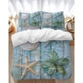 thumbnail image 1 of Coral Starfish Bedding Duvet Cover Set Full Size 4 Pieces Ocean Wood Grain Soft Twill Plush Quilt Cover, Include 1 Duvet Cover 1 Flat Sheet And 2 Pillow, 1 of 7