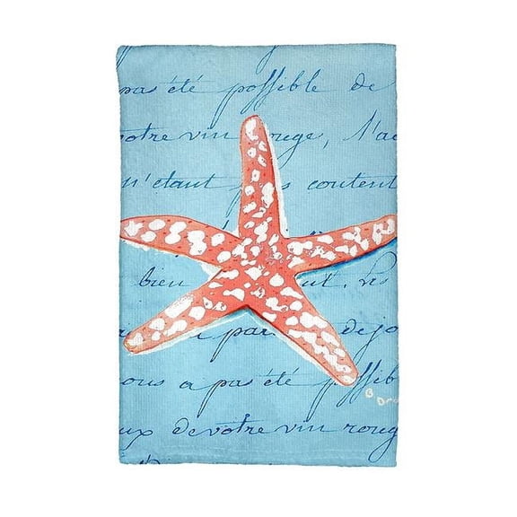 Coral Starfish Blue Script Kitchen Towel