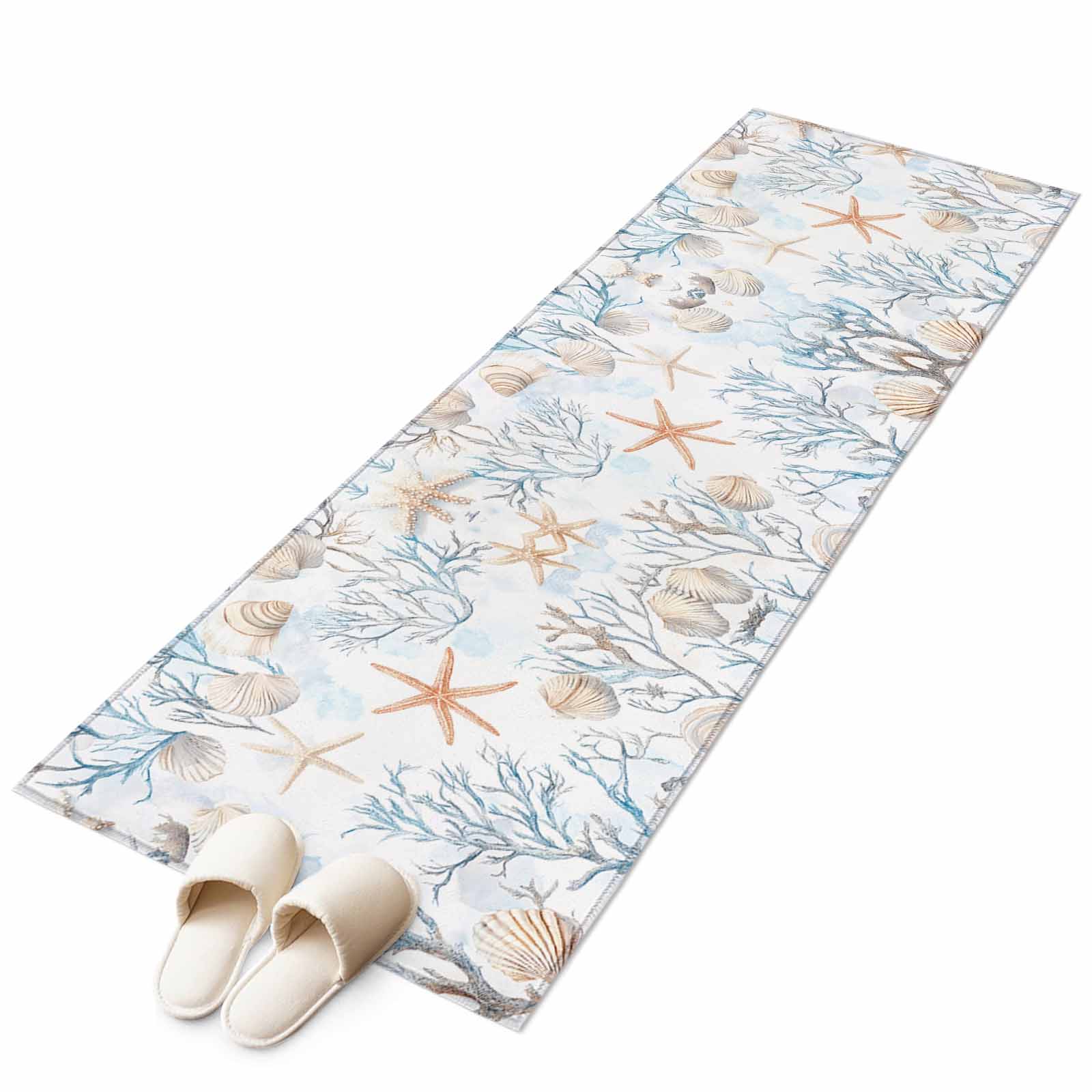 Rectangle Rug 2x6 Coral Starfish Rectangle Area Rug 2x6 ft Ocean Coastal Summer Nautical ...