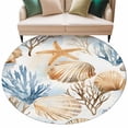 Coral Starfish Shell Round Area Rug 6 ft Ocean Coastal Summer Nautical ...