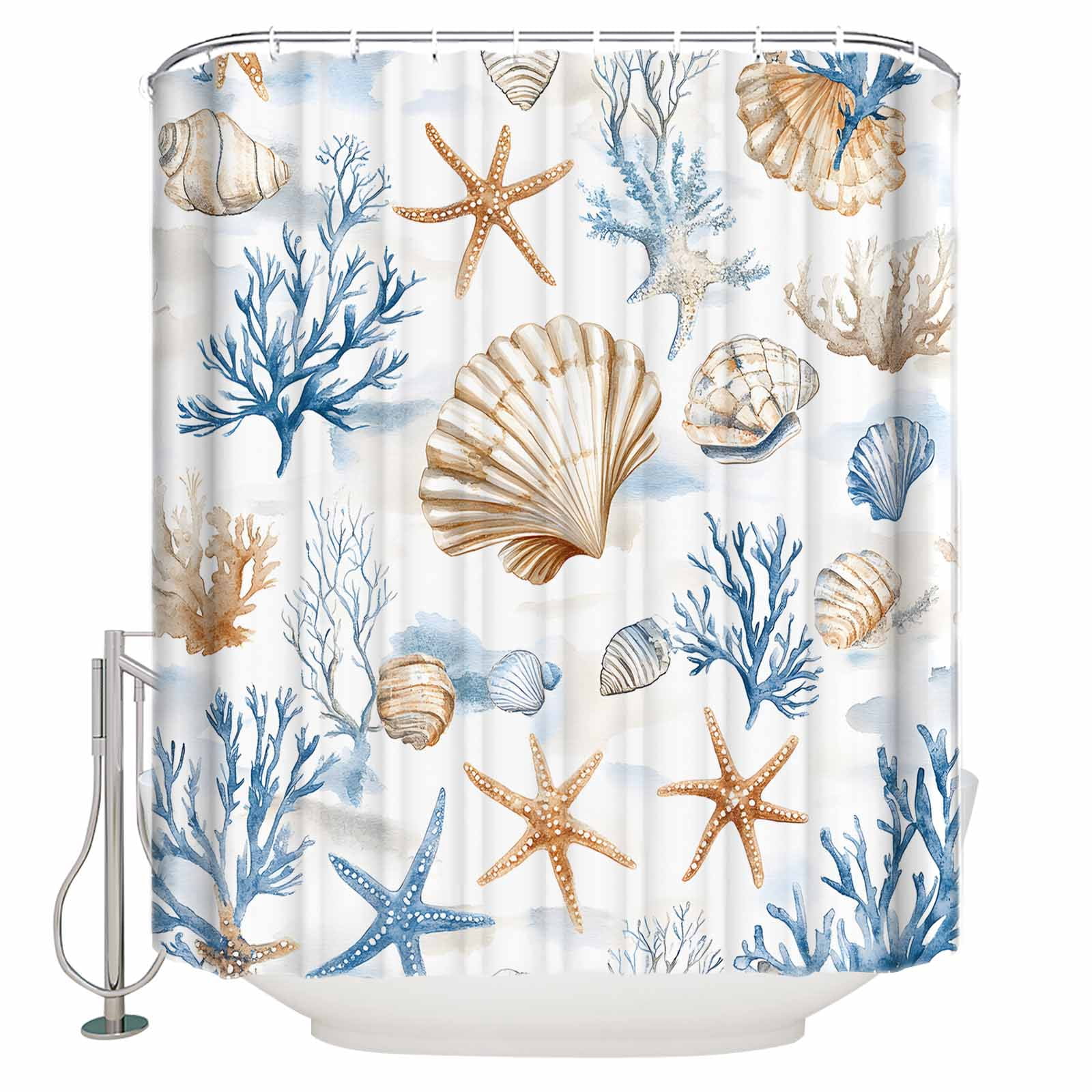 Coral Starfish Shower Curtains for Bathroom Waterproof Fabric Bath ...