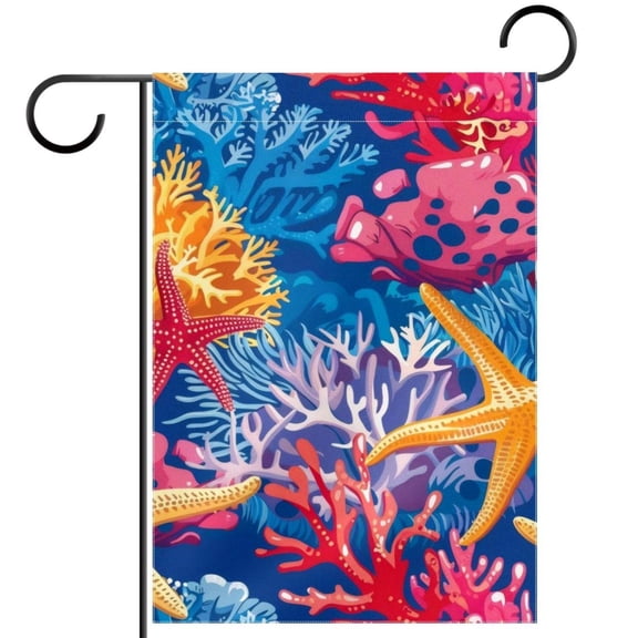 Coral and Starfish Underwater Background Double Sided Garden Flag Decorative Weather Resistant Yard Flag, Large DIY Vertical Flag for Farmhouse Patio Lawn, 28x40 Inch