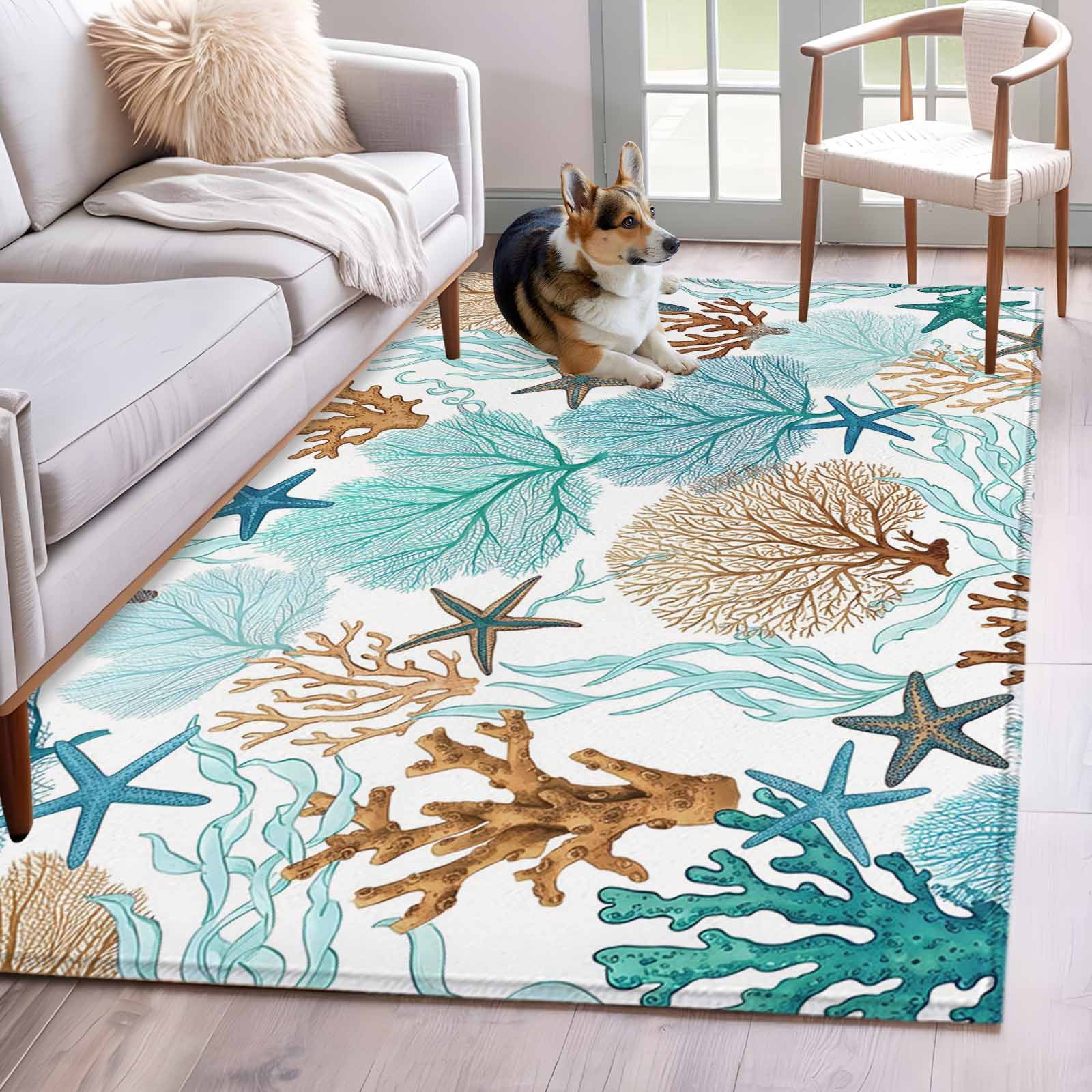Desk Area Rug Coral Stars 2.7x5 Rug for Office Desk Chair Area Small Bedroom, Summer ...