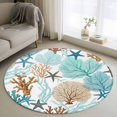 thumbnail image 1 of Coral Stars Round Living Room Rugs 4 ft, Summer Sea Teal Green Brown Corals Star Washable Area Rug with Non-Slip Sturdy Edge Binding Round Carpet for Entryway Kitchen Bedroom Bathroom, 1 of 9
