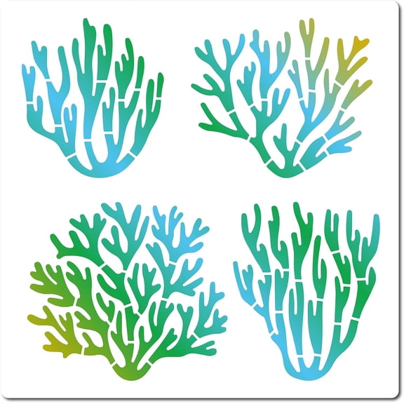 Coral Stencils Sea Animals Plastic Square Painting Stencils 18x18cm Reusable Summer Ocean Theme Drawing Template for Painting on Wall Fabric DIY Art Crafts Scrapbooking Home Decorations